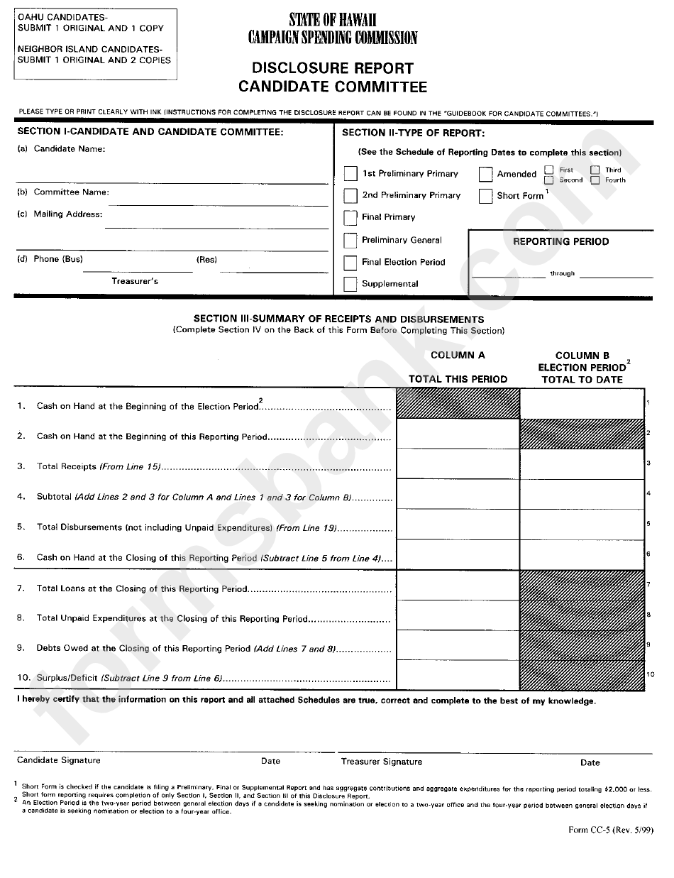 Form Cc-5 - Disclosure Report Candidate Committee