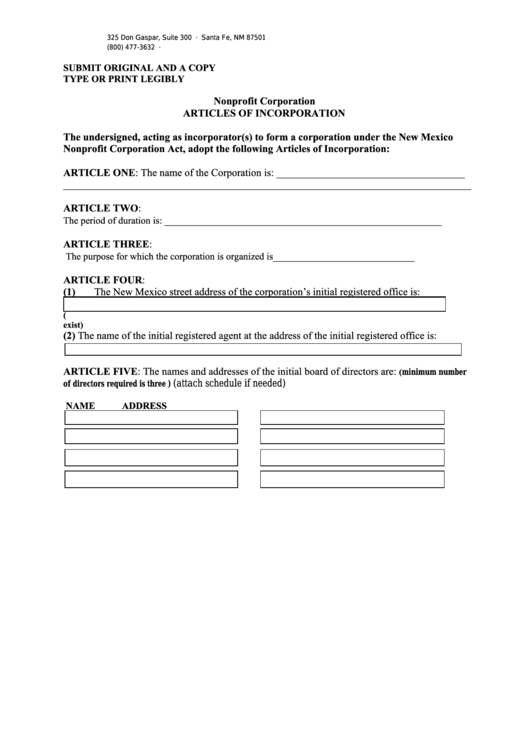 Fillable Form Dnp - Nonprofit Corporation Articles Of Incorporation Printable pdf