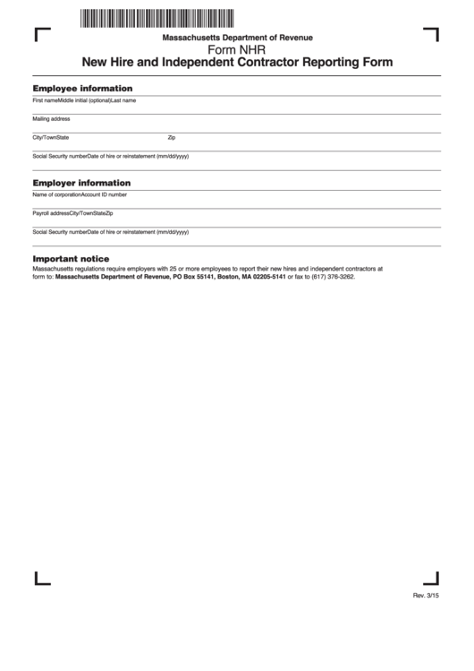 Form Nhr - New Hire And Independent Contractor Reporting Form Printable pdf