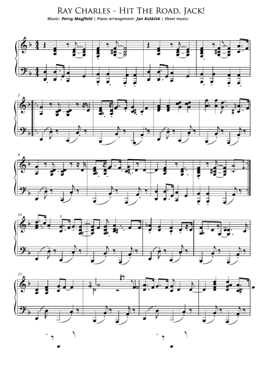 Ray Charles - Hit The Road, Jack - Sheet Music Printable pdf