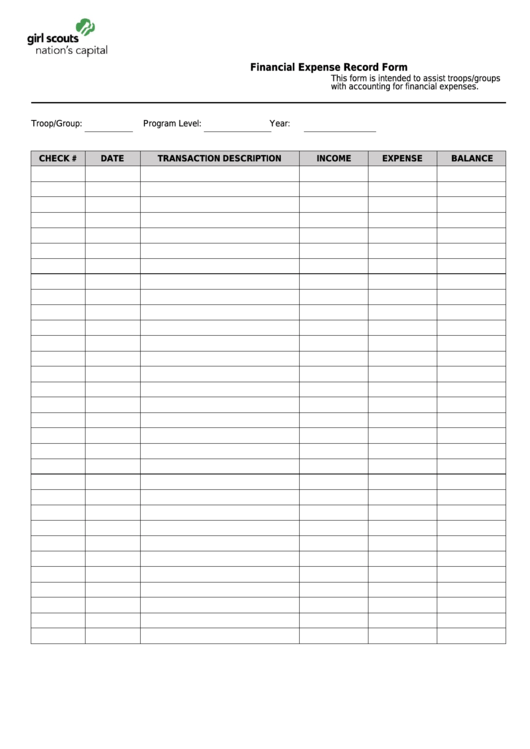 Financial Expense Record Form printable pdf download