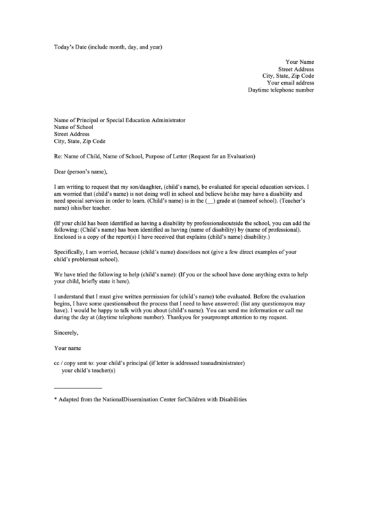 Iep Evaluation Request Letter Template