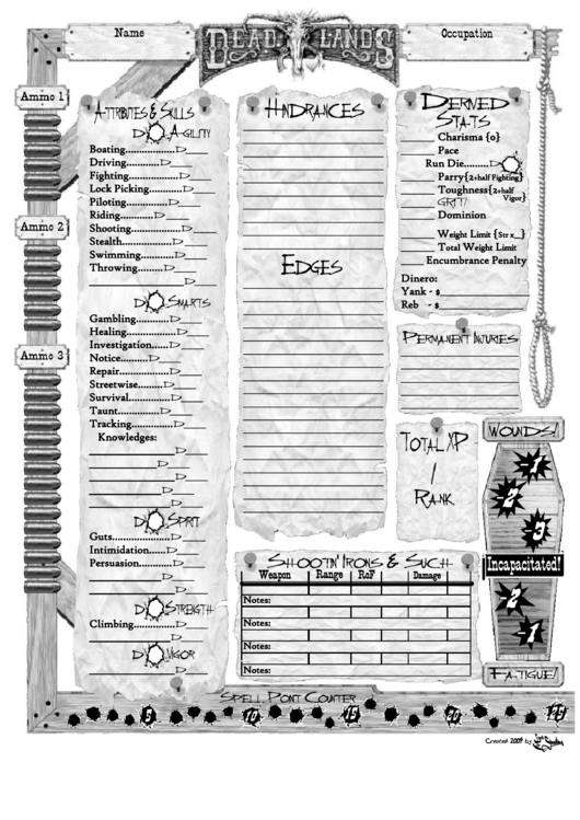 Fillable Deadlands Character Sheet Printable pdf