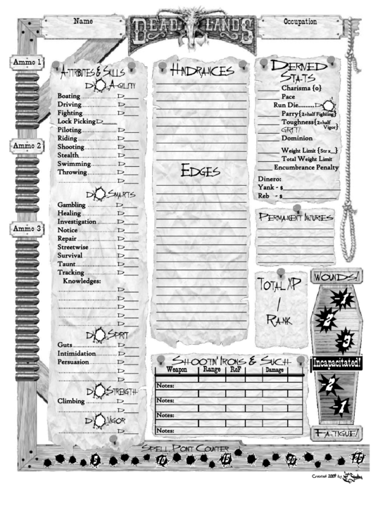 Fillable Another Dlr Character Sheet Printable pdf