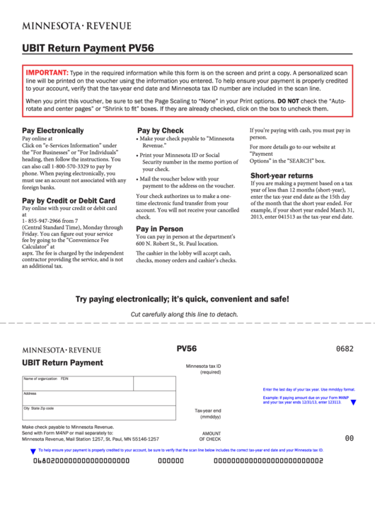 Fillable Form Pv56 - Ubit Return Payment Printable pdf