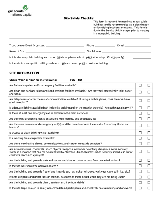 Fillable Site Safety Checklist Form Printable pdf