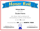 Honor Roll Certificate Template - Fillable