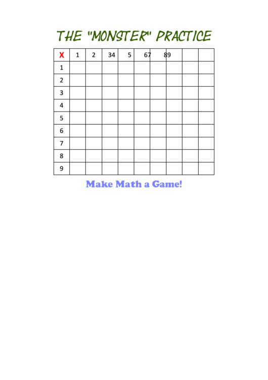 Multiplication Worksheet 1 To 9 - The "Monster" Practice Printable pdf