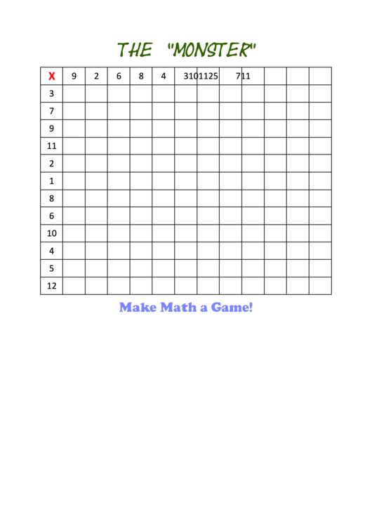 Multiplication Worksheet - The "Monster" Printable pdf
