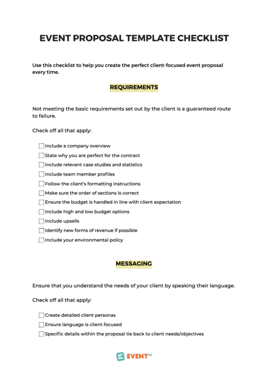 Event Proposal Template Checklist Printable pdf
