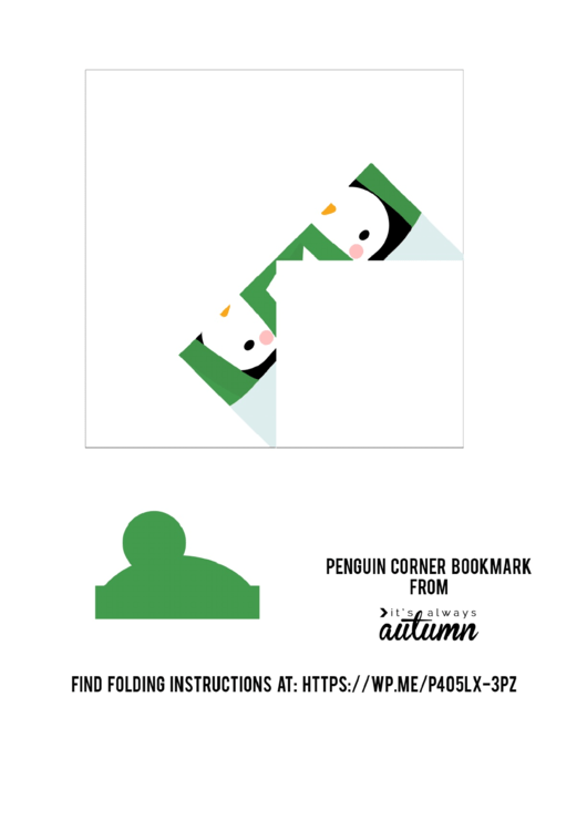 Corner Bookmark Template - Penguin Origami Printable pdf
