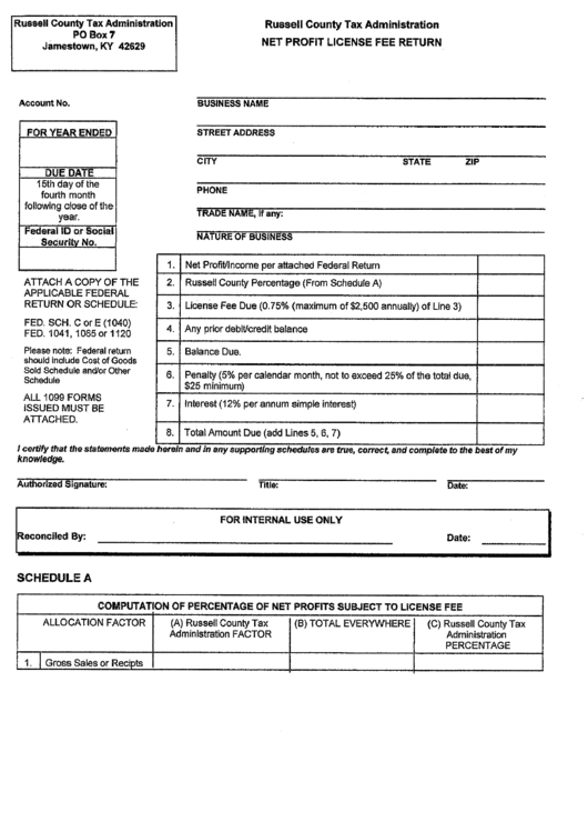 Net Profit License Fee Return Russel County printable pdf download