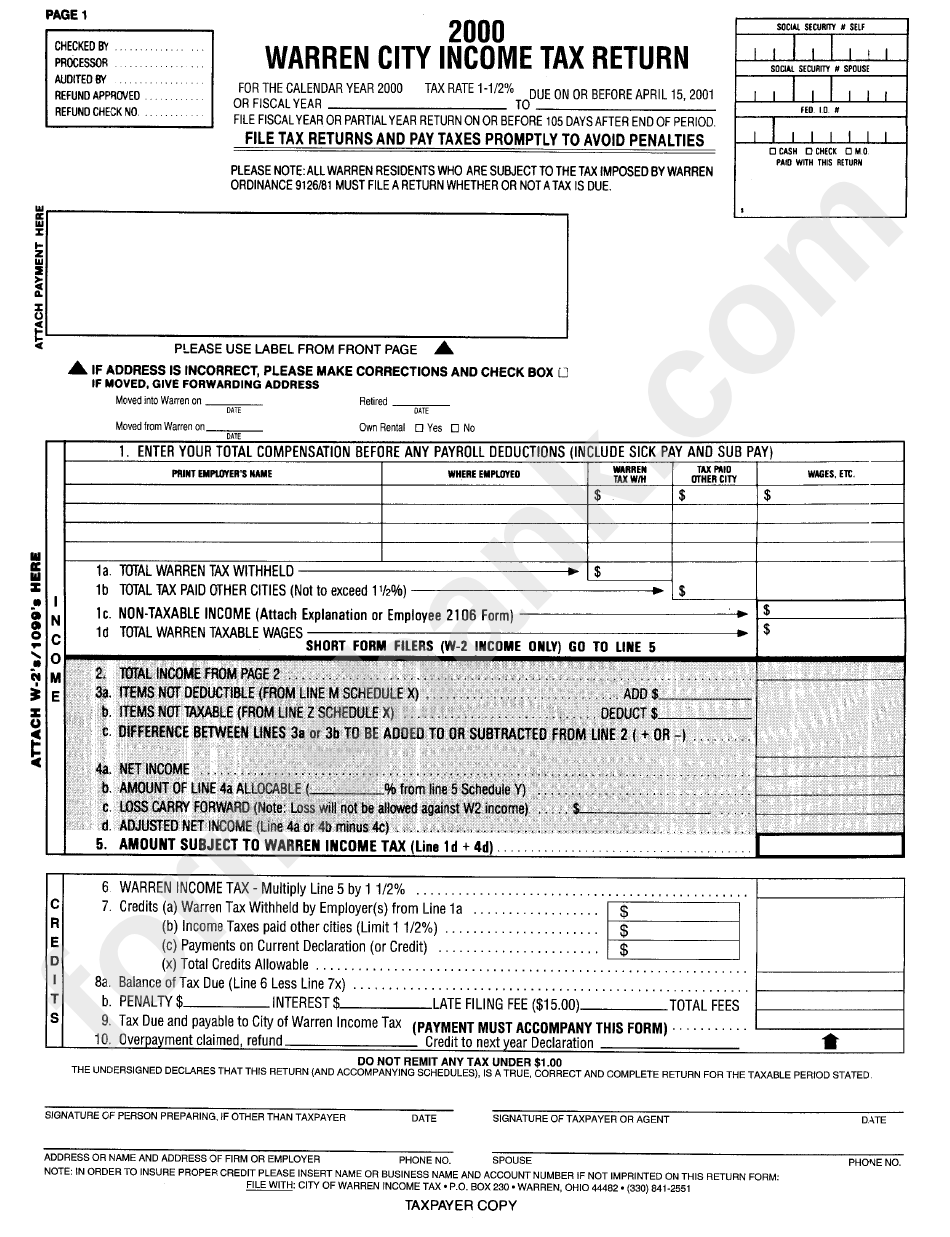 Warren City Income Tax Return - 2000