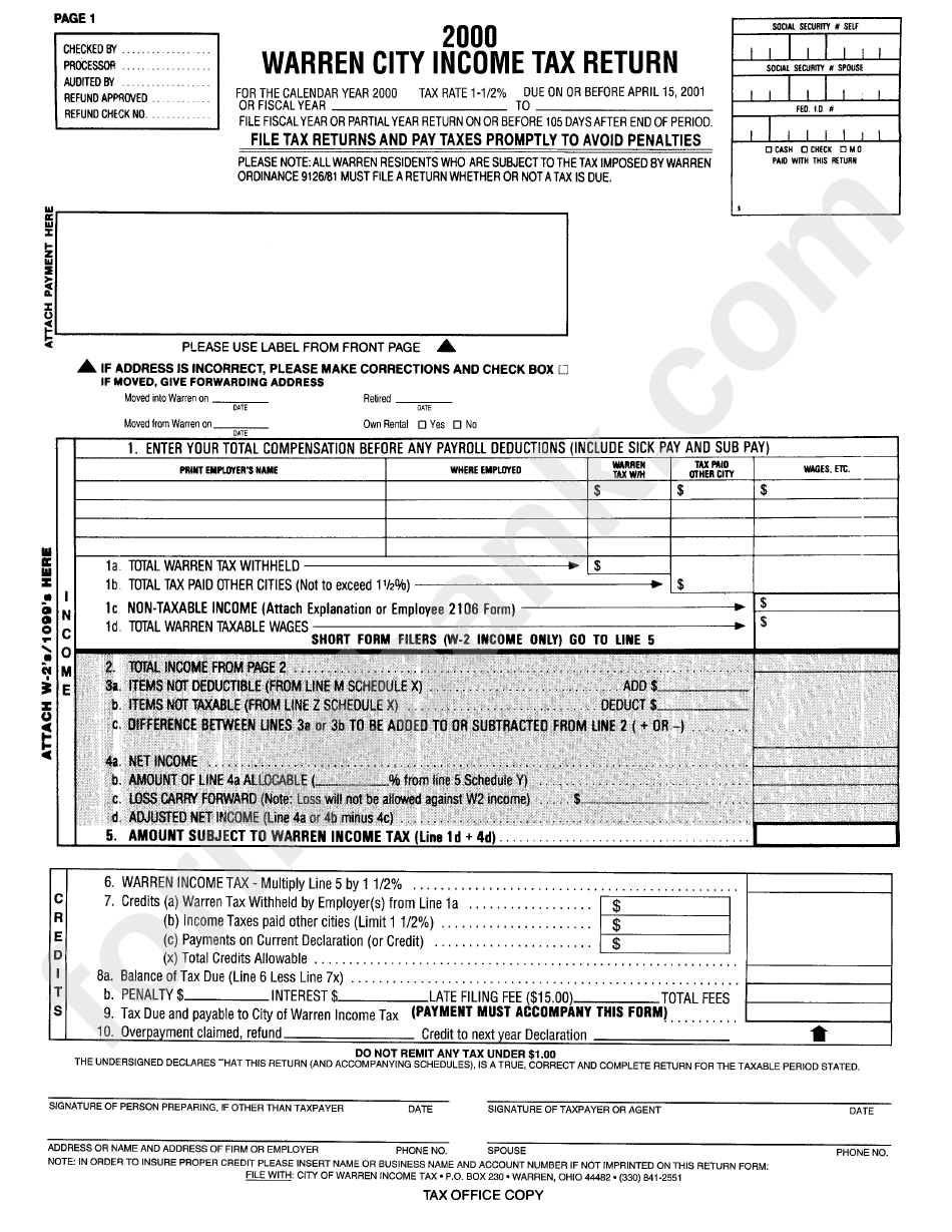 Warren City Income Tax Return - 2000