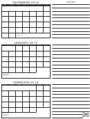 December 2018, January And February 2019 Calendar Template With Notes