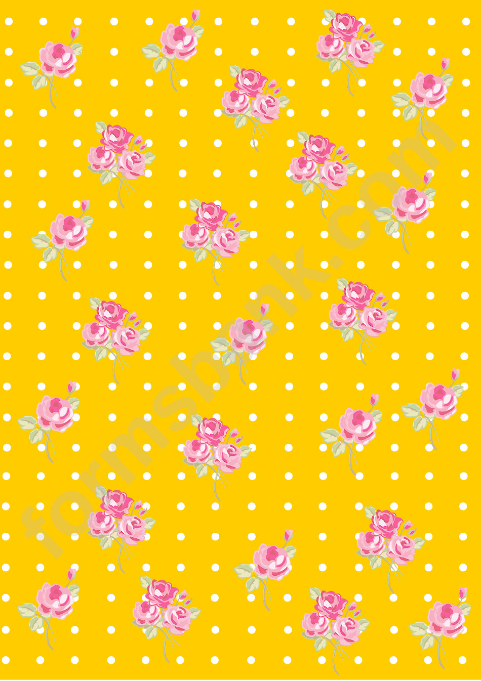 Flowers On Yellow Dotted Background Template