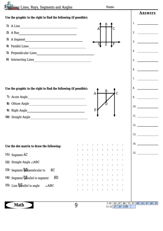 Analyzing Lines, Rays, Segments And Angles Worksheet Template With