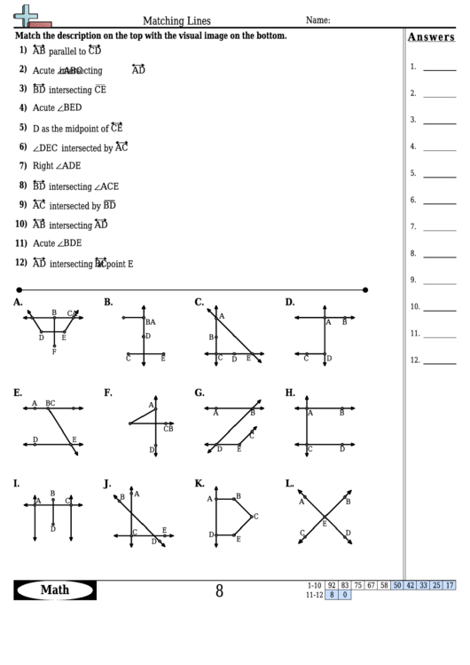 Matching Lines Worksheet Template With Answer Key Printable pdf