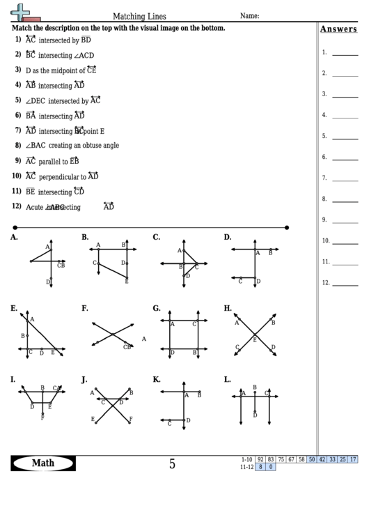 Matching Lines Worksheet Template With Answer Key