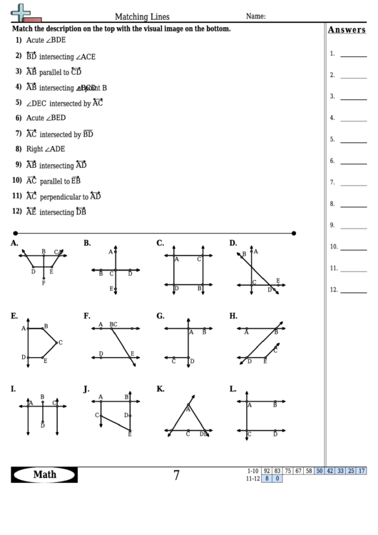 Matching Lines Worksheet Template With Answer Key