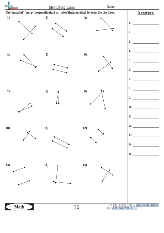 Identifying Lines Worksheet Template With Answer Key Printable pdf