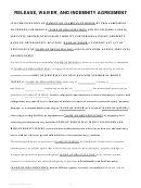 Form Fm S810 - Release, Waiver, And Indemnity Agreement Printable pdf