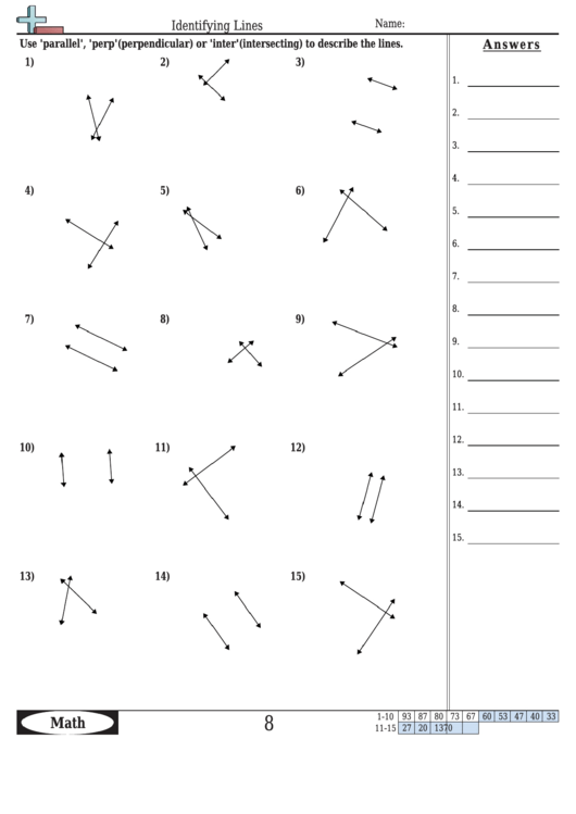Identifying Lines Worksheet Template With Answer Key Printable pdf