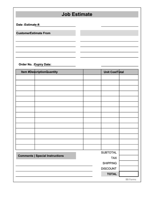 Job Estimate Template Printable pdf