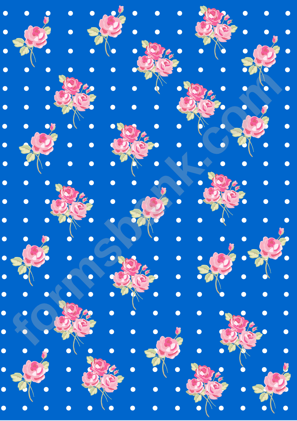 Flowers On Blue Dotted Background Template