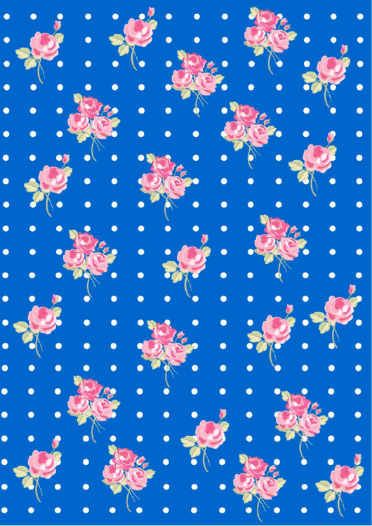 Flowers On Blue Dotted Background Template Printable pdf