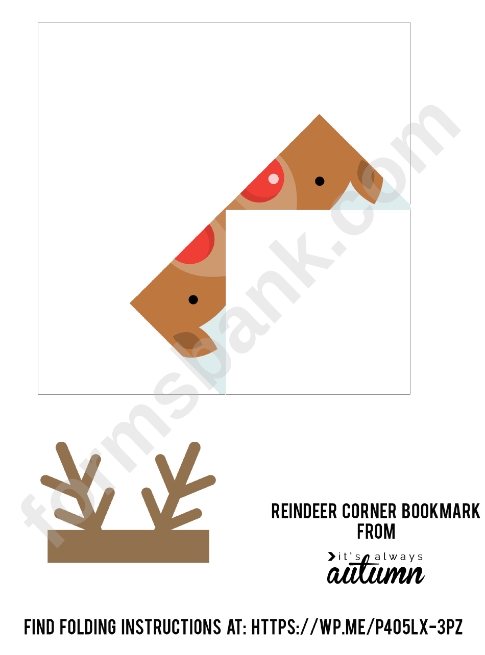 Corner Bookmark Template - Reindeer Origami