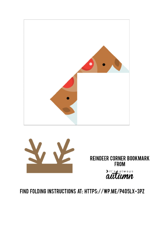 Corner Bookmark Template - Reindeer Origami Printable pdf