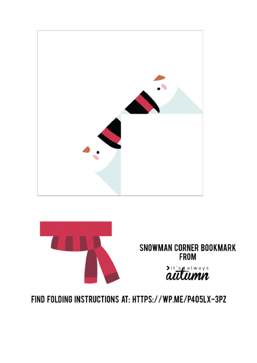 Corner Bookmark Template - Snowman Origami Printable pdf