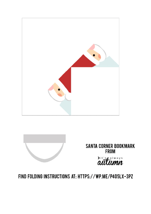 Corner Bookmark Template - Santa Origami Printable pdf