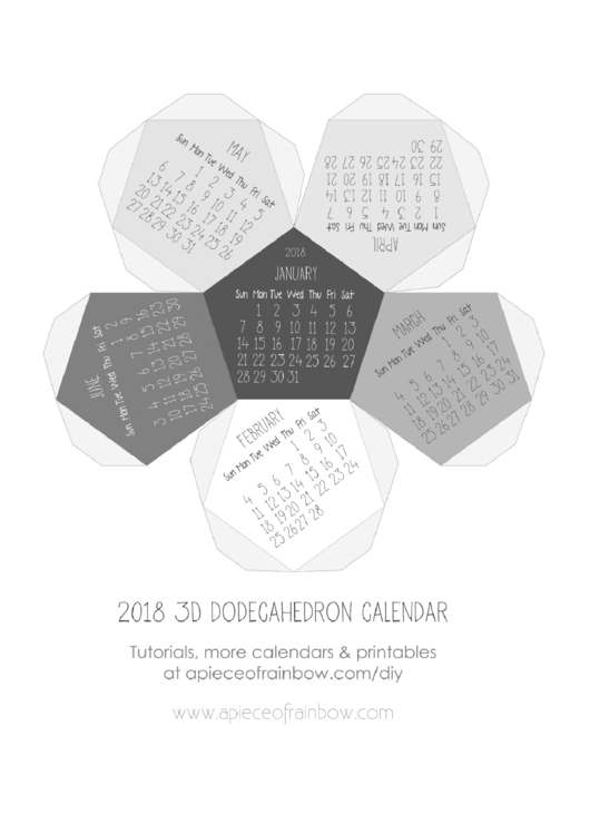 3d Dodecahedron Calendar Template - 2018 - Gray Printable pdf