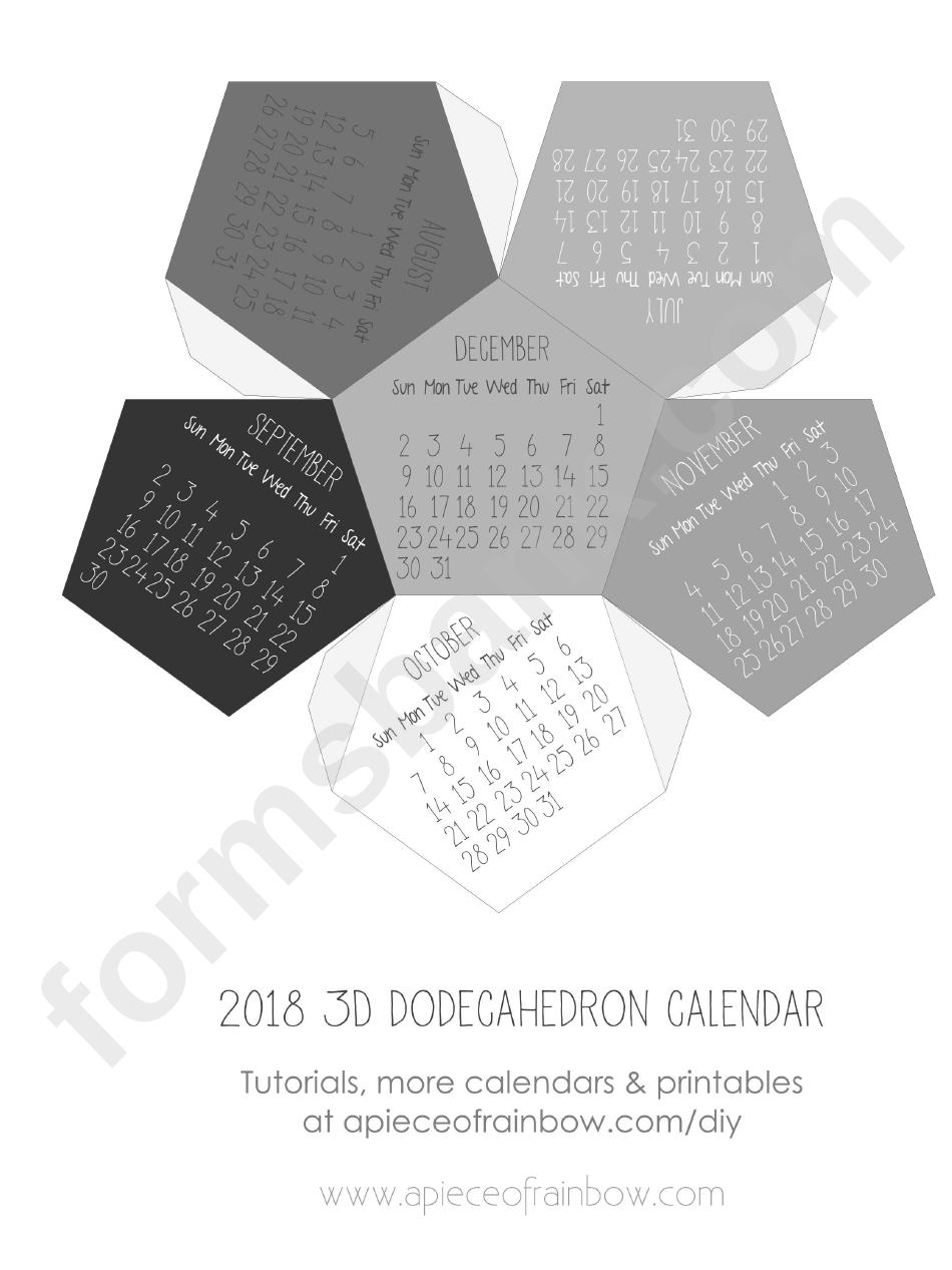 3d Dodecahedron Calendar Template - 2018 - Gray