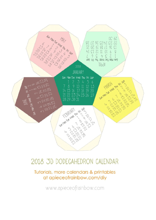 3d Dodecahedron Calendar Template - 2018 - Multicolor Printable pdf