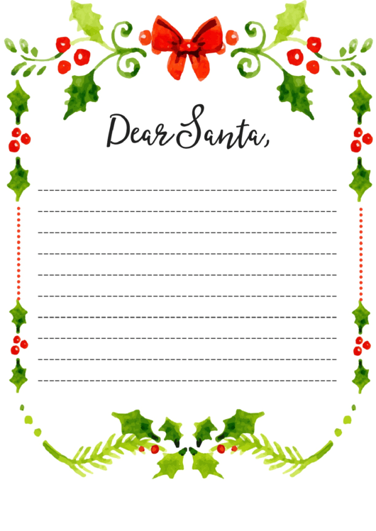 Letter To Santa Letter Template - Watercolor Christmas Themed Background Printable pdf