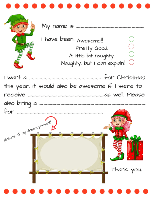 Letter To Santa Template - With Elves And A Dream Present