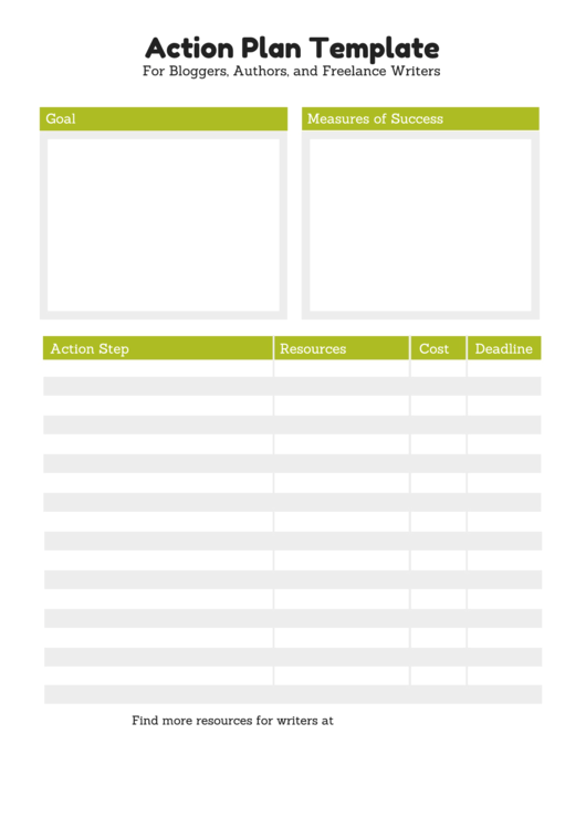 Action Plan Template - For Bloggers, Authors, And Freelance Writers Printable pdf