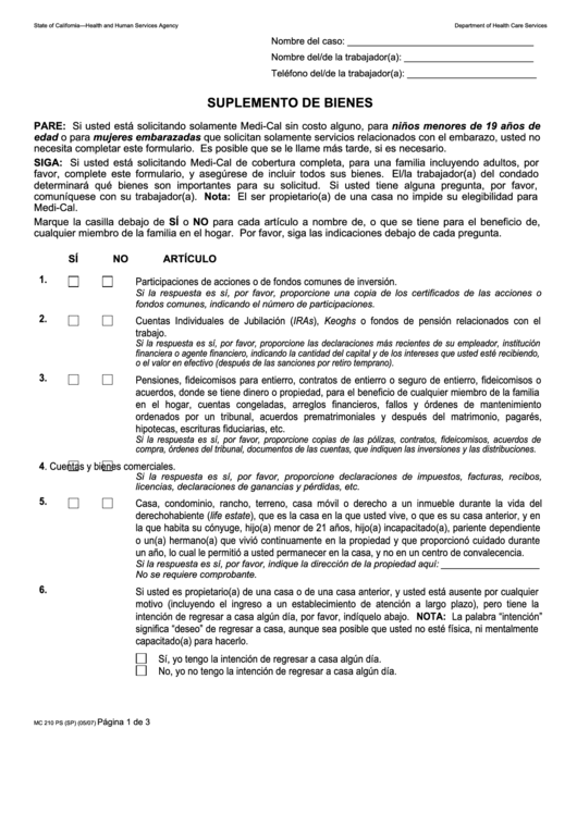 Fillable Form Mc 210 Ps - Suplemento De Bienes Printable pdf