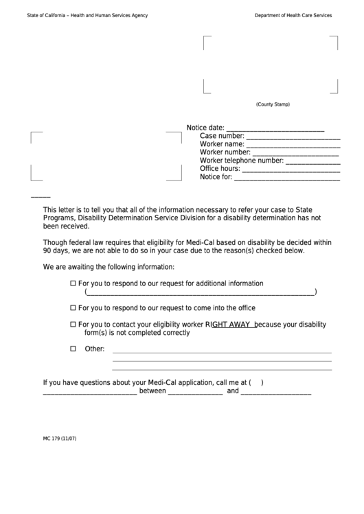 Form Mc 179 - Information Letter Printable pdf