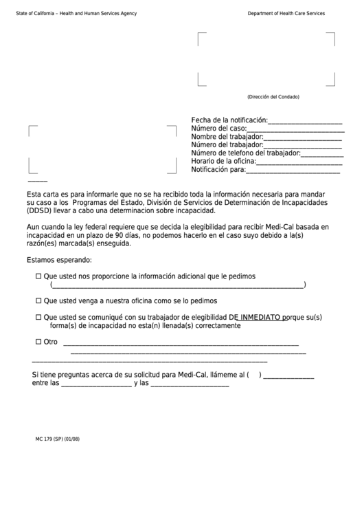 Form Mc 179 - Information Letter (Spanish) Printable pdf