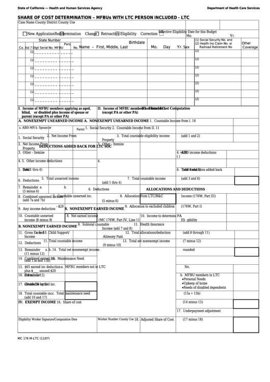Form Mc 176 M-Ltc - Share Of Cost Determination - Mfbus With Ltc Person Included - Ltc Printable pdf