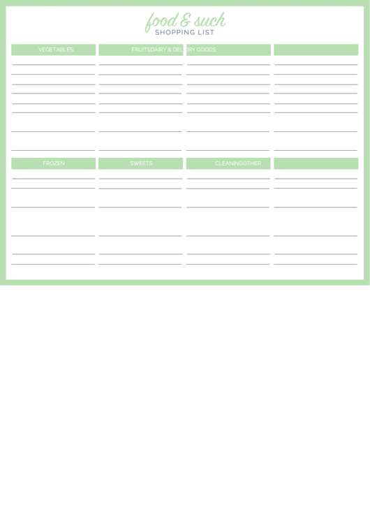 Food & Such Shopping List Template Printable pdf