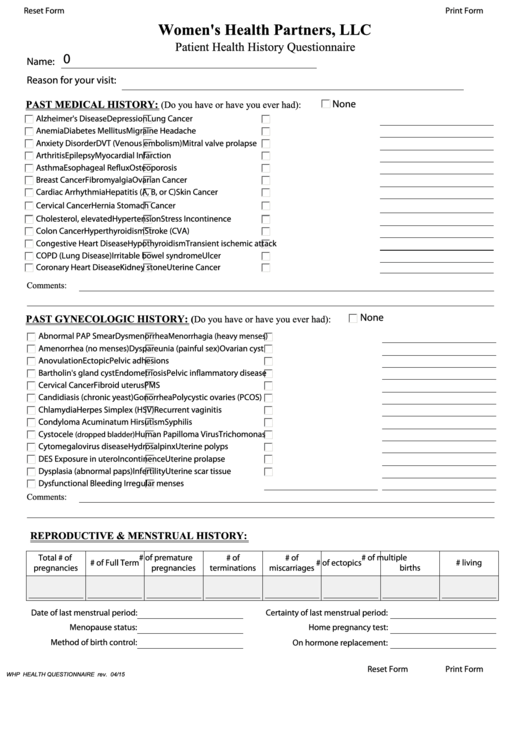 Fillable Patient Health History Questionnaire Template Printable pdf