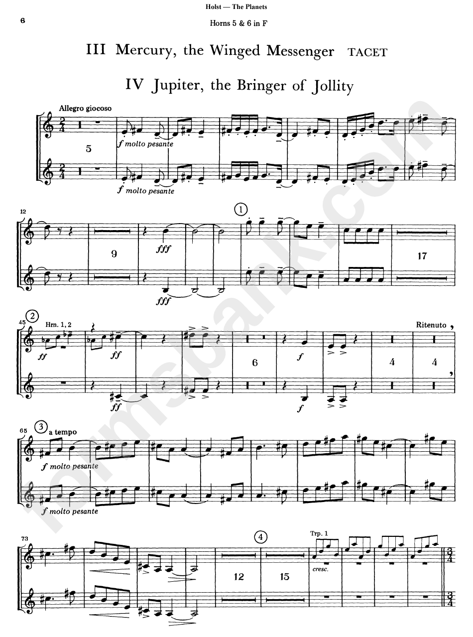Gustav Holst - The Planets Sheet Music