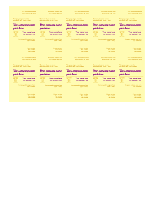 Fillable Yellow Business Card Template Printable pdf