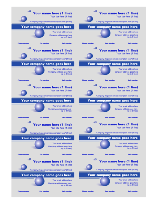 Fillable Blue Business Card Template Printable pdf