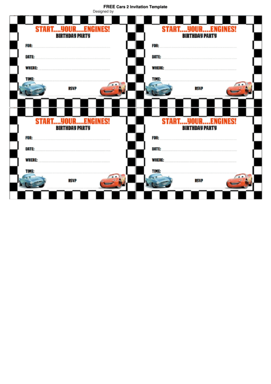 Cars 2 Birthday Party Invitation Template Printable pdf